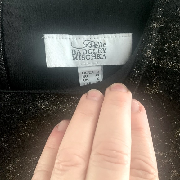 ⭐️🖤 Badgley Mischka Black Gold Long Sleeve Elegant Cocktail Dress-NEOT⭐️⭐️ - Picture 2 of 6
